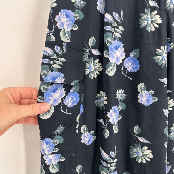 Becken Women's Floral Pleated Silk Blend Cropped Culottes Pants Navy Blue Size 6 - Picture 9 of 16